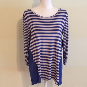 Style & Co blue striped hi-low 3/4 sleeve blouse